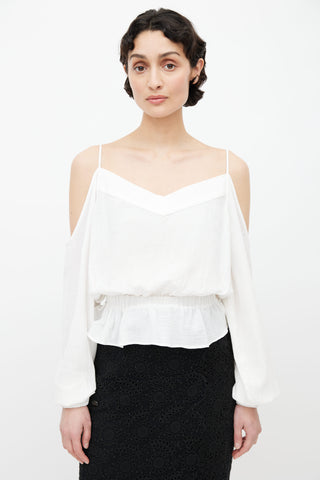 Balmain White Cotton Off Shoulder Blouse