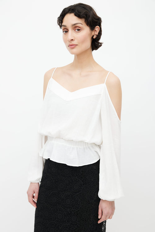 Balmain White Cotton Off Shoulder Blouse