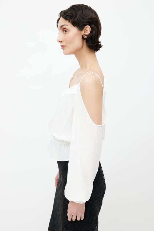 Balmain White Cotton Off Shoulder Blouse