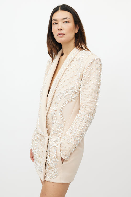 Balmain Pink Pearl Jewel Blazer Dress