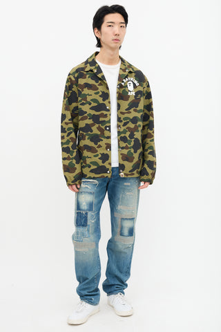 Bape Green Nylon Camo Coach Jacket