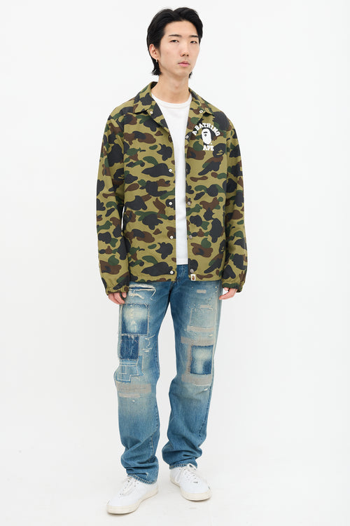 Bape Green Nylon Camo Coach Jacket