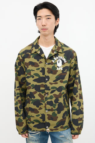 Bape Green Nylon Camo Coach Jacket