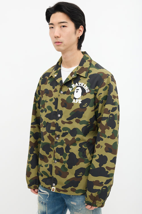 Bape Green Nylon Camo Coach Jacket