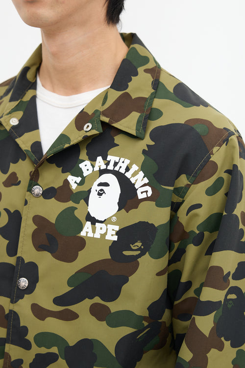 Bape Green Nylon Camo Coach Jacket