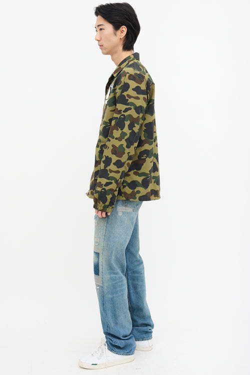 Bape Green Nylon Camo Coach Jacket