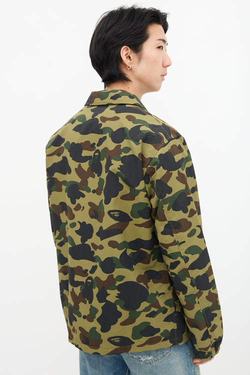 Bape Green Nylon Camo Coach Jacket