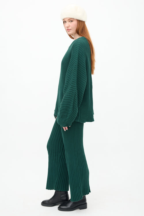 Baserange Green Ribbed Knit Kai Sweater