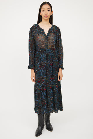 Ba&sh Blue 
Multi Colour Floral Long Sleeve Dress