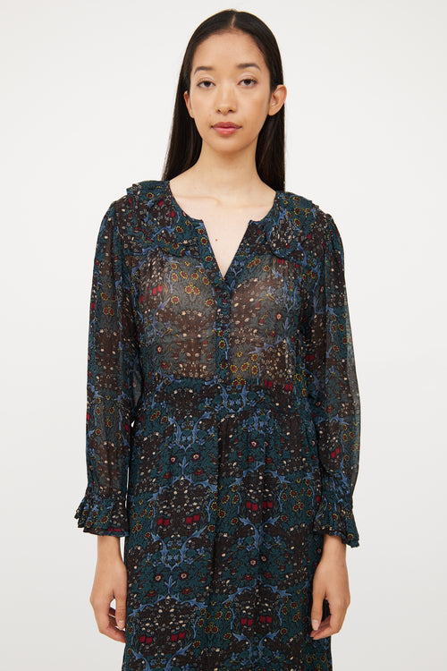 Ba&sh Blue 
Multi Colour Floral Long Sleeve Dress