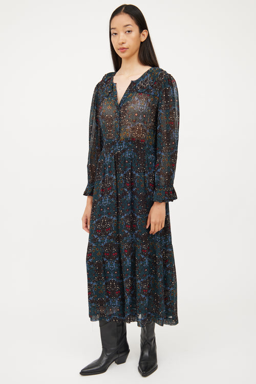 Ba&sh Blue 
Multi Colour Floral Long Sleeve Dress