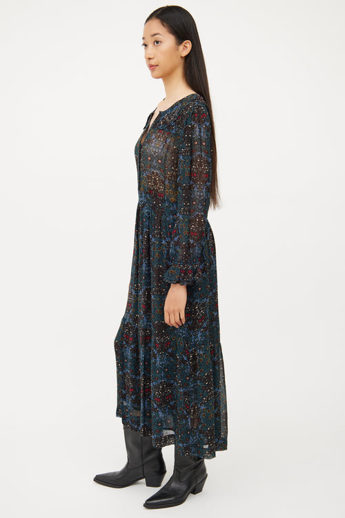 Ba&sh Blue 
Multi Colour Floral Long Sleeve Dress