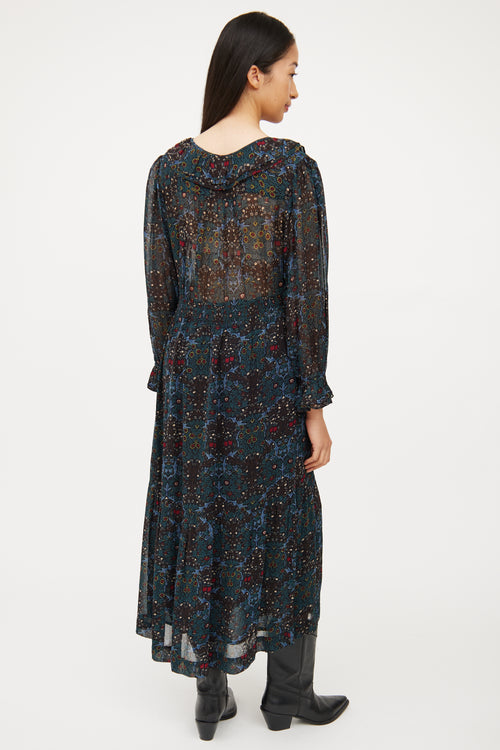 Ba&sh Blue 
Multi Colour Floral Long Sleeve Dress