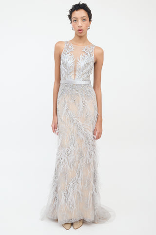 Basix Grey Feather 
Embellished Gown