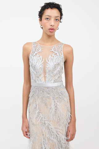 Basix Grey Feather 
Embellished Gown