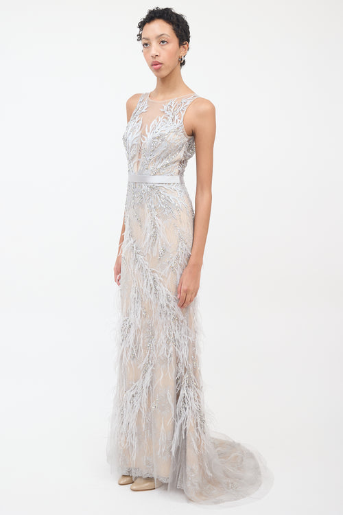 Basix Grey Feather 
Embellished Gown