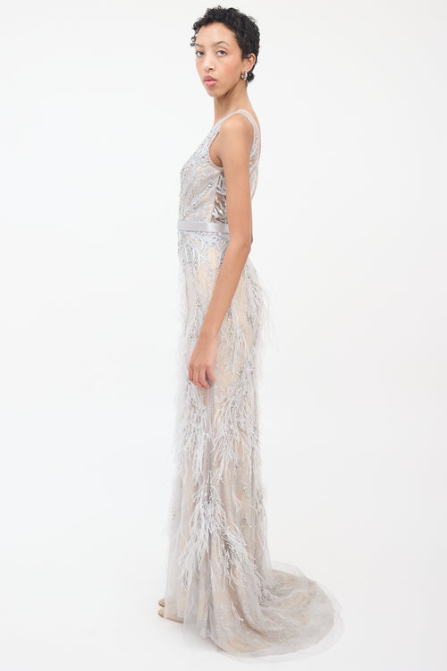 Basix Grey Feather 
Embellished Gown