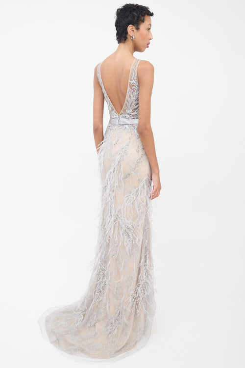 Basix Grey Feather 
Embellished Gown