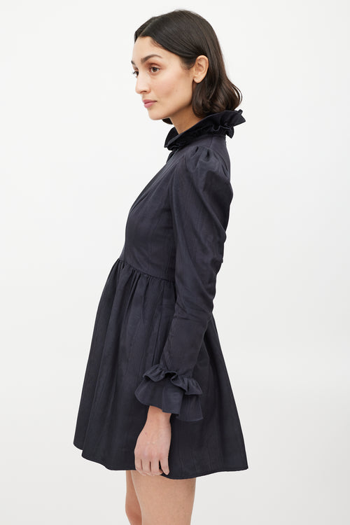 Batsheva Black Ruffled Peter Pan Collar Dress