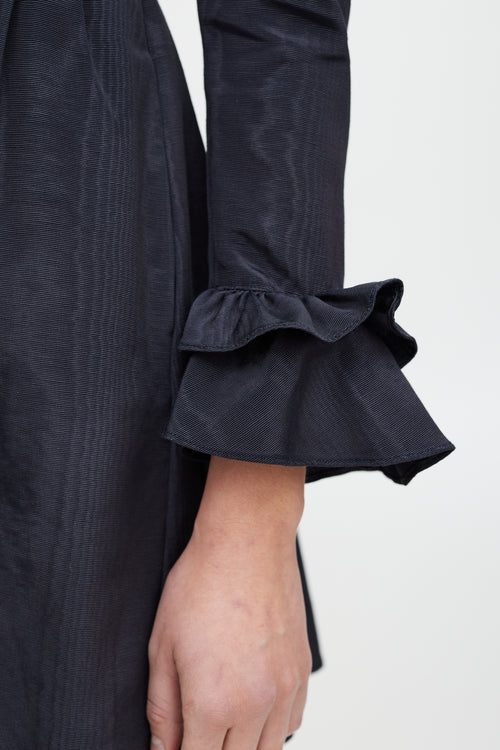 Batsheva Black Ruffled Peter Pan Collar Dress