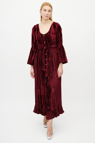 Batsheva Burgundy Avery Velour Belted Dress