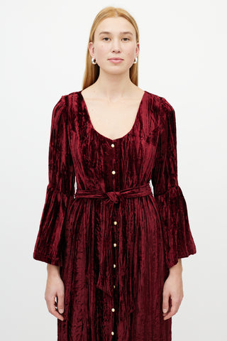 Batsheva Burgundy Avery Velour Belted Dress