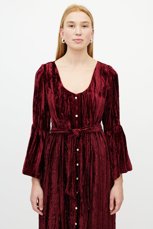 Batsheva Burgundy Avery Velour Belted Dress