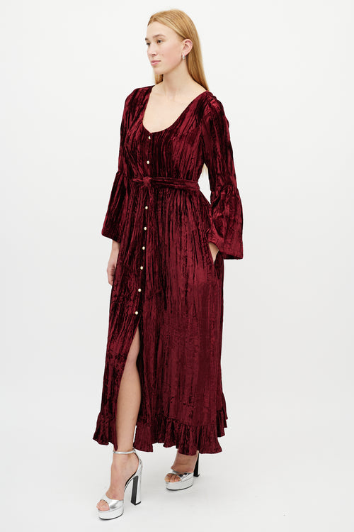 Batsheva Burgundy Avery Velour Belted Dress