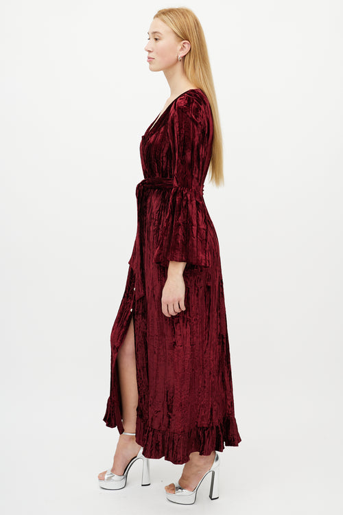 Batsheva Burgundy Avery Velour Belted Dress