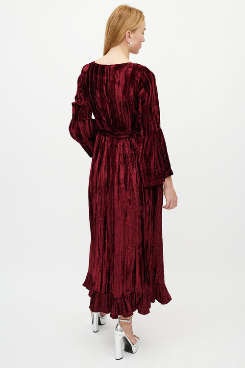 Batsheva Burgundy Avery Velour Belted Dress