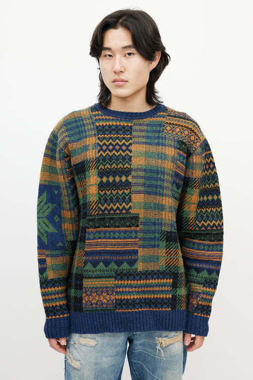 Beams Blue 
Multicolour Patterned Wool Sweater