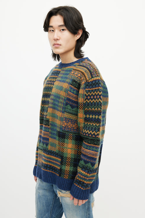 Beams Blue 
Multicolour Patterned Wool Sweater