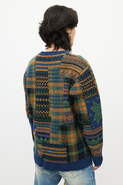 Beams Blue 
Multicolour Patterned Wool Sweater