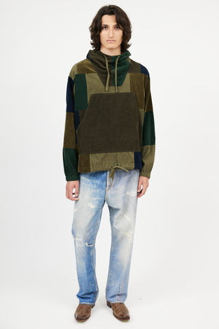 Beams Green Corduroy Patch Hoodie