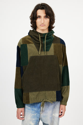 Beams Green Corduroy Patch Hoodie