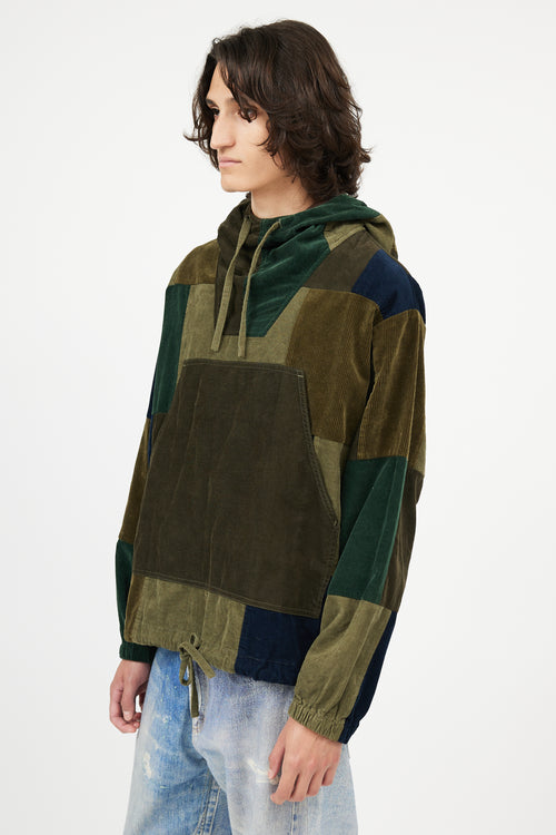 Beams Green Corduroy Patch Hoodie