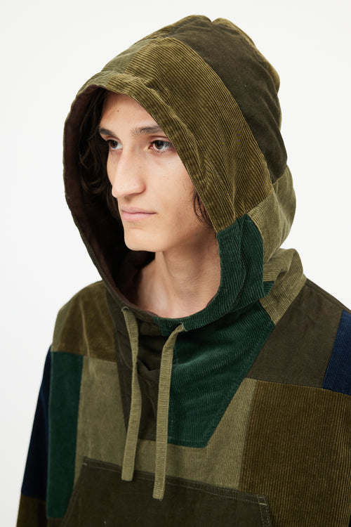 Beams Green Corduroy Patch Hoodie