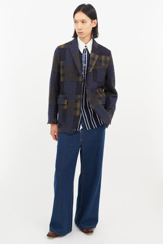 Beams Plus Green 
Blue Wool Plaid Blazer