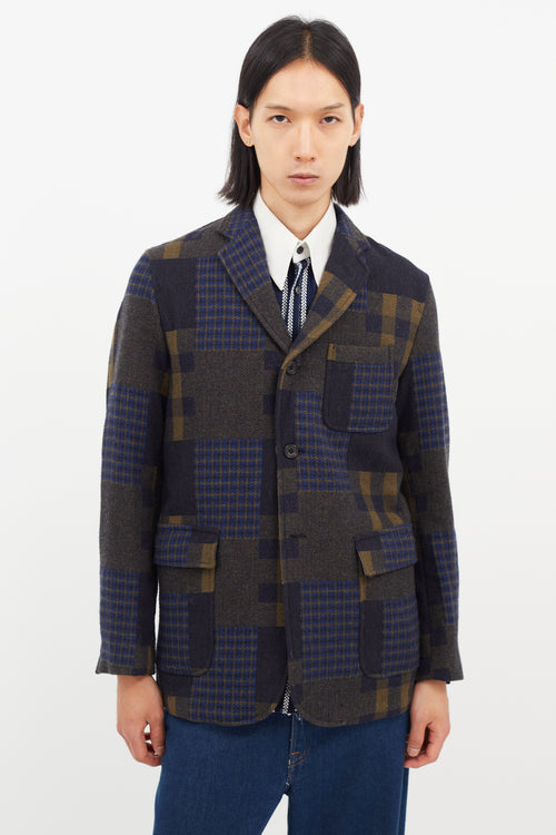 Beams Plus Green 
Blue Wool Plaid Blazer