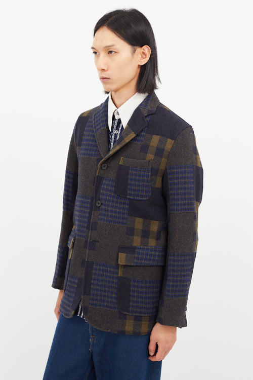 Beams Plus Green 
Blue Wool Plaid Blazer