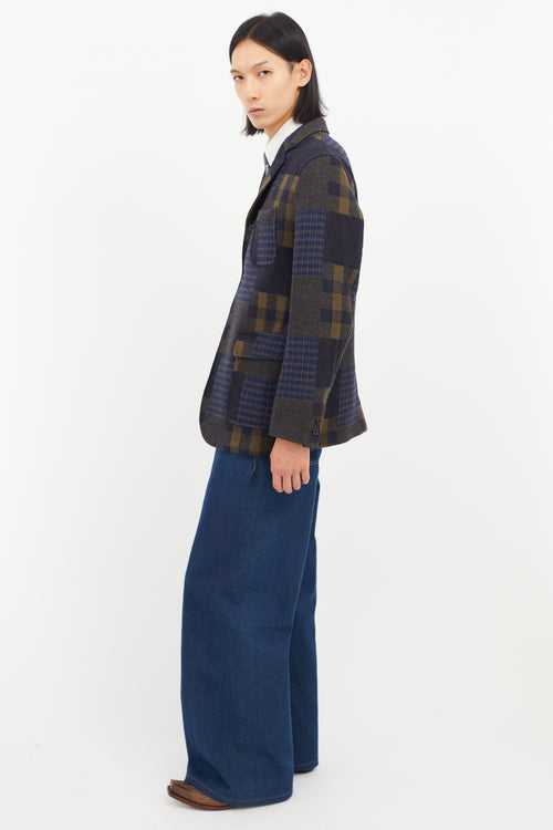 Beams Plus Green 
Blue Wool Plaid Blazer