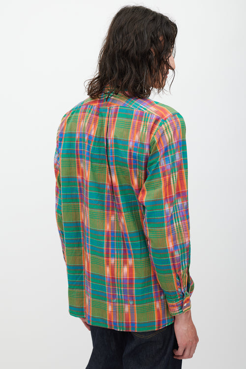 Beams Plus Green 
Multicolour Plaid Half Button Up Shirt