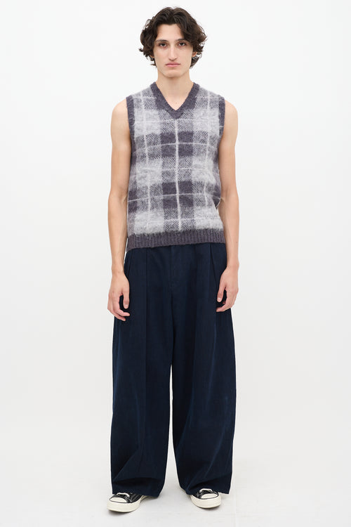 Beams Plus Grey Mohair Check Sweater Vest