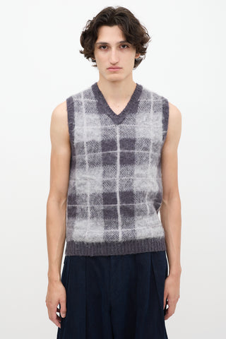 Beams Plus Grey Mohair Check Sweater Vest