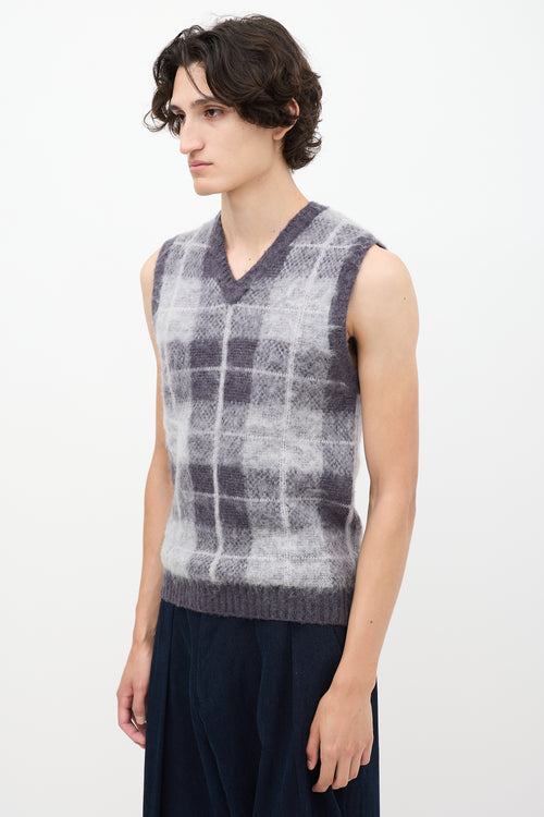 Beams Plus Grey Mohair Check Sweater Vest