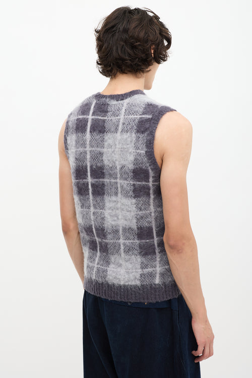 Beams Plus Grey Mohair Check Sweater Vest