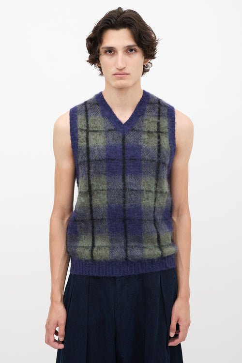 Beams Plus Navy 
Green Check Sweater Vest