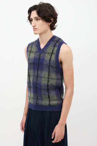 Beams Plus Navy 
Green Check Sweater Vest