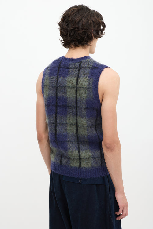 Beams Plus Navy 
Green Check Sweater Vest