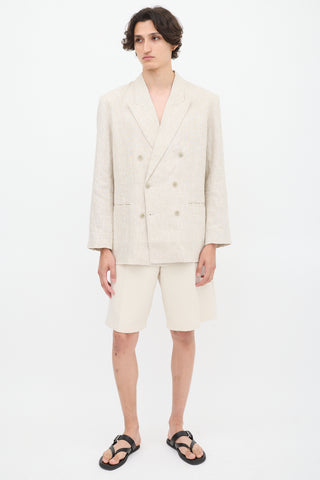 Beams Plus Vaporize Beige Linen Double Breasted Blazer